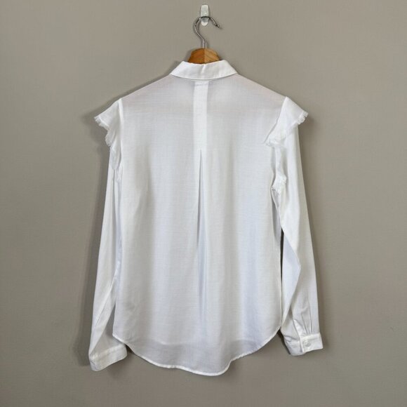NWOT Cloth & Stone Anthropologie Ruffle Button Down Shirt Womens XS White Career - Picture 3 of 13